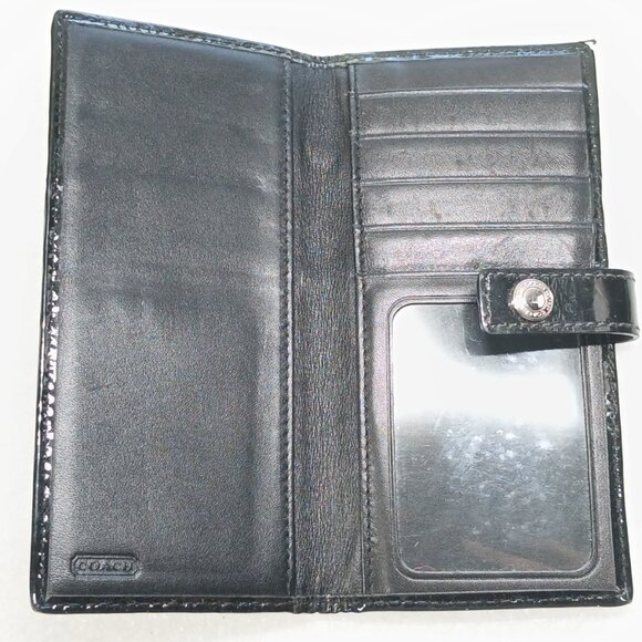 Coach Black Signature Canvas & Leather Tab Snap Wallet F10709 VGUC - Picture 12 of 15
